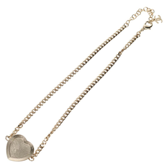 CHANEL Heart Necklace metal Silver CC Auth BA7561M