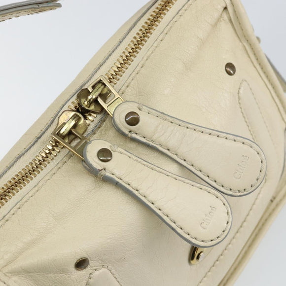 Chloe Hand Bag Leather White Gold Auth BA7569