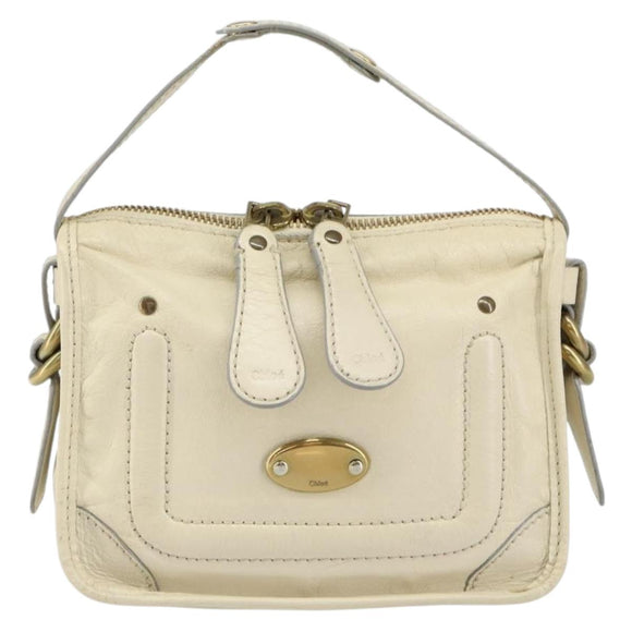 Chloe Hand Bag Leather White Gold Auth BA7569