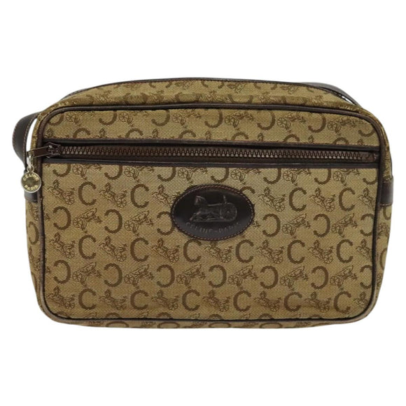 CELINE C Sulky Shoulder Bag Canvas Beige Auth BA757