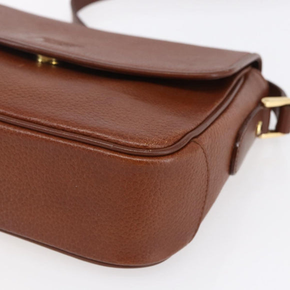 Burberrys Shoulder Bag Leather Gold Brown Auth BA7571
