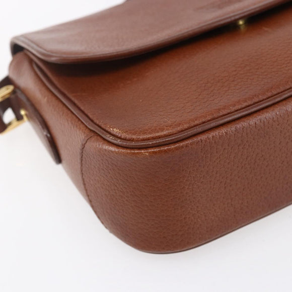 Burberrys Shoulder Bag Leather Gold Brown Auth BA7571