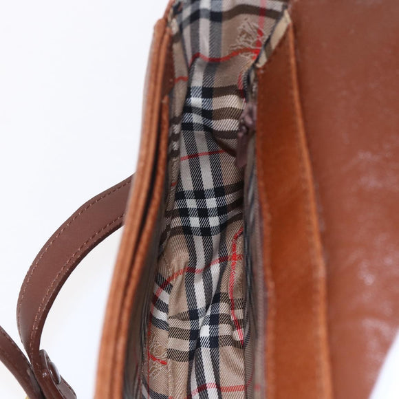 Burberrys Shoulder Bag Leather Gold Brown Auth BA7571