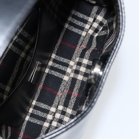 BURBERRY Hand Bag Leather Black Silver Auth BA7572