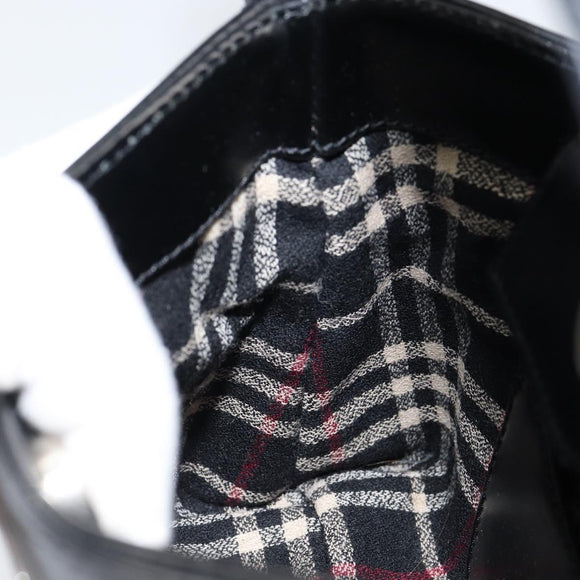 BURBERRY Hand Bag Leather Black Silver Auth BA7572