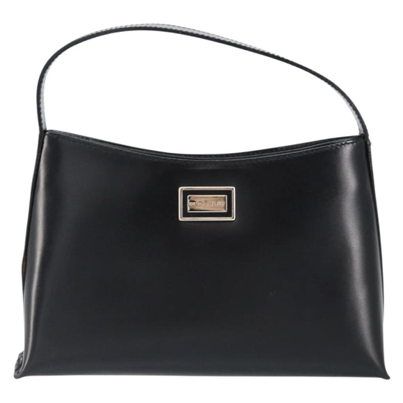 BURBERRY Hand Bag Leather Black Silver Auth BA7572