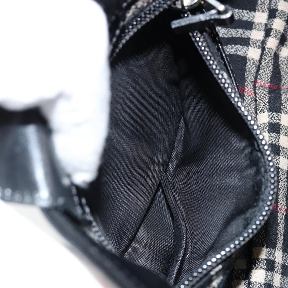 BURBERRY Hand Bag Leather Black Silver Auth BA7572