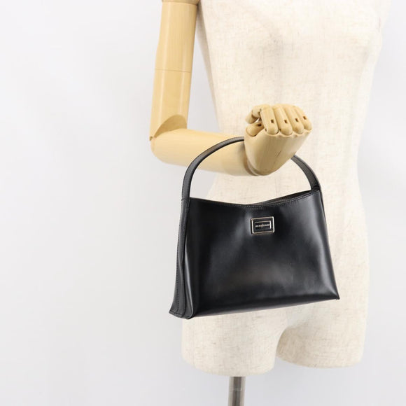 BURBERRY Hand Bag Leather Black Silver Auth BA7572