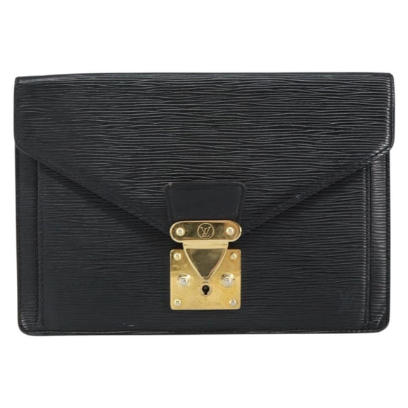 LOUIS VUITTON Epi Serie Dragonne Clutch Bag Black Noir M52612 LV Auth BA7649
