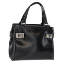 Salvatore Ferragamo Gancini Hand Bag Leather Silver Black Auth BA7660-1