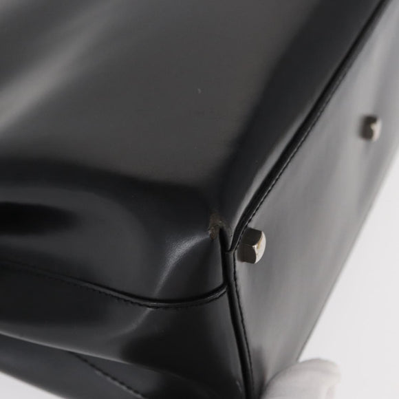 Salvatore Ferragamo Gancini Hand Bag Leather Silver Black Auth BA7660