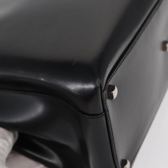 Salvatore Ferragamo Gancini Hand Bag Leather Silver Black Auth BA7660