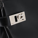 Salvatore Ferragamo Gancini Hand Bag Leather Silver Black Auth BA7660-17