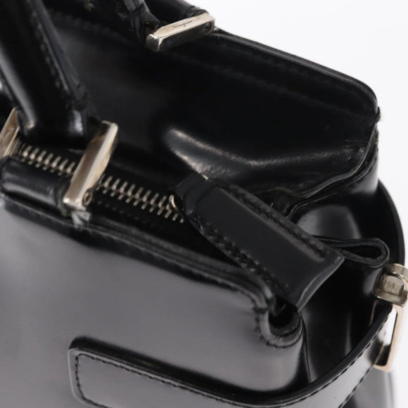 Salvatore Ferragamo Gancini Hand Bag Leather Silver Black Auth BA7660