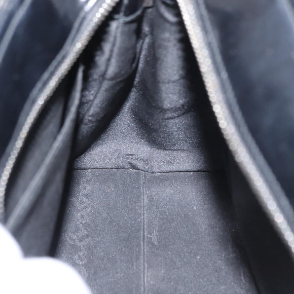 Salvatore Ferragamo Gancini Hand Bag Leather Silver Black Auth BA7660