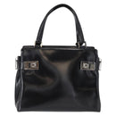 Salvatore Ferragamo Gancini Hand Bag Leather Silver Black Auth BA7660-13