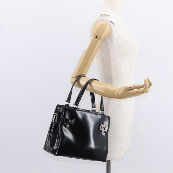 Salvatore Ferragamo Gancini Hand Bag Leather Silver Black Auth BA7660