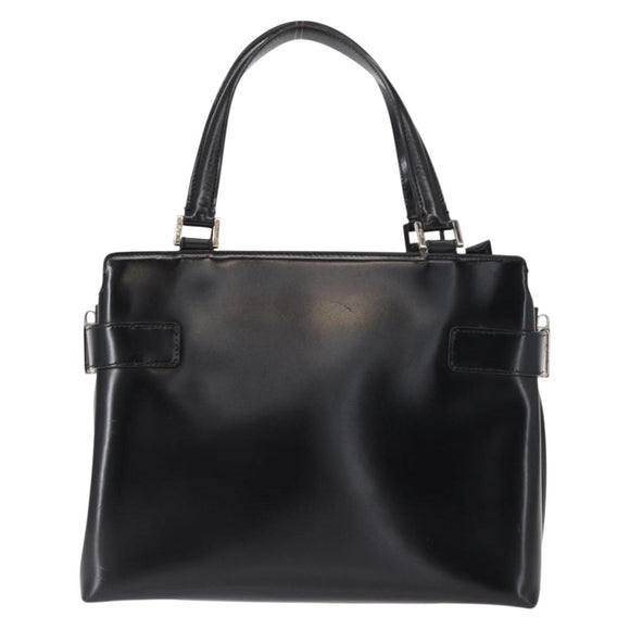 Salvatore Ferragamo Gancini Hand Bag Leather Silver Black Auth BA7660