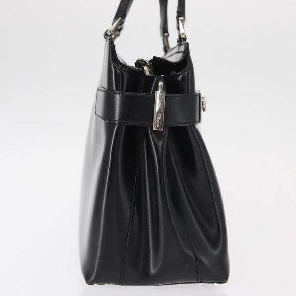 Salvatore Ferragamo Gancini Hand Bag Leather Silver Black Auth BA7660