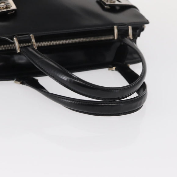 Salvatore Ferragamo Gancini Hand Bag Leather Silver Black Auth BA7660