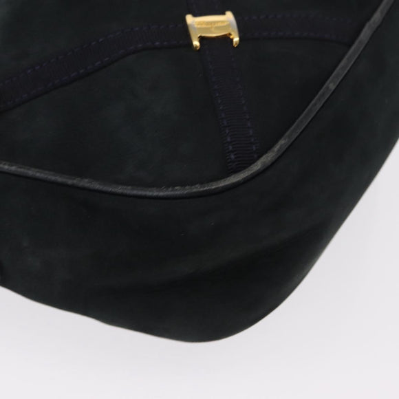 Salvatore Ferragamo Vala Shoulder Bag Suede Navy Gold Auth BA7661