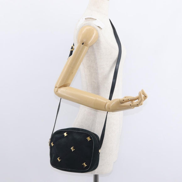 Salvatore Ferragamo Vala Shoulder Bag Suede Navy Gold Auth BA7661