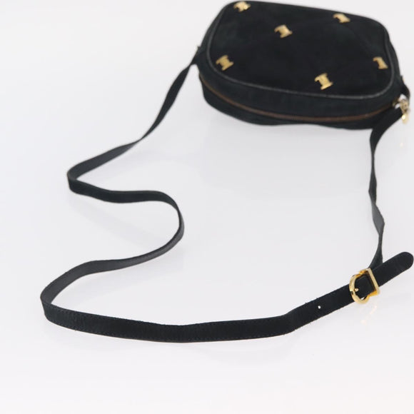 Salvatore Ferragamo Vala Shoulder Bag Suede Navy Gold Auth BA7661