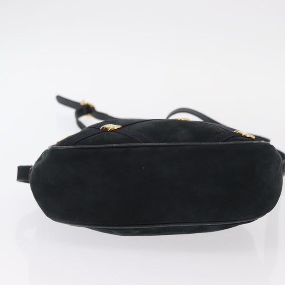 Salvatore Ferragamo Vala Shoulder Bag Suede Navy Gold Auth BA7661