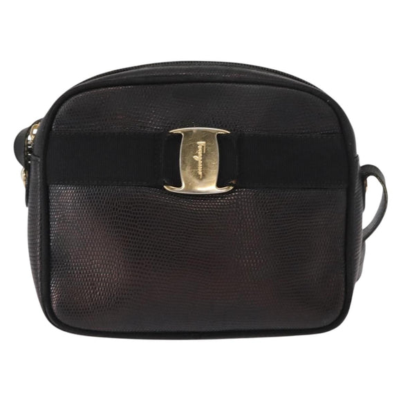 Salvatore Ferragamo Vala Shoulder Bag Leather Black Gold Auth BA7662