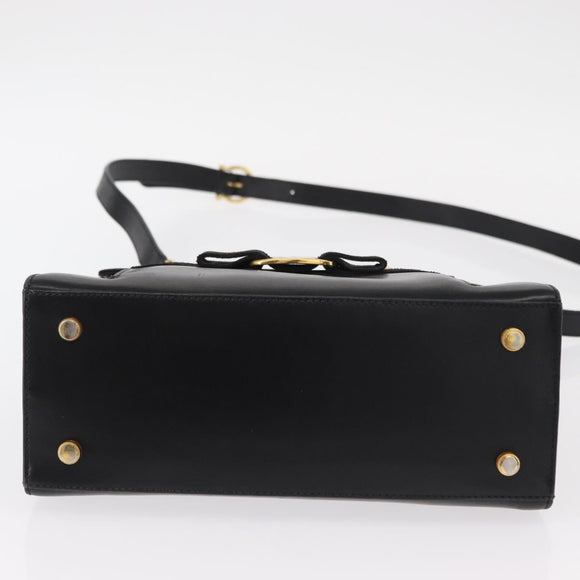 Salvatore Ferragamo Vala Hand Bag Leather 2way Black Gold Auth BA7663