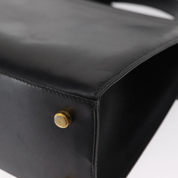 Salvatore Ferragamo Vala Hand Bag Leather 2way Black Gold Auth BA7663