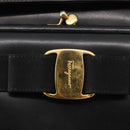 Salvatore Ferragamo Vala Hand Bag Leather 2way Black Gold Auth BA7663-19
