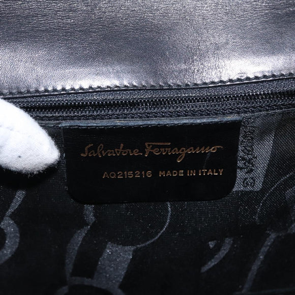 Salvatore Ferragamo Vala Hand Bag Leather 2way Black Gold Auth BA7663