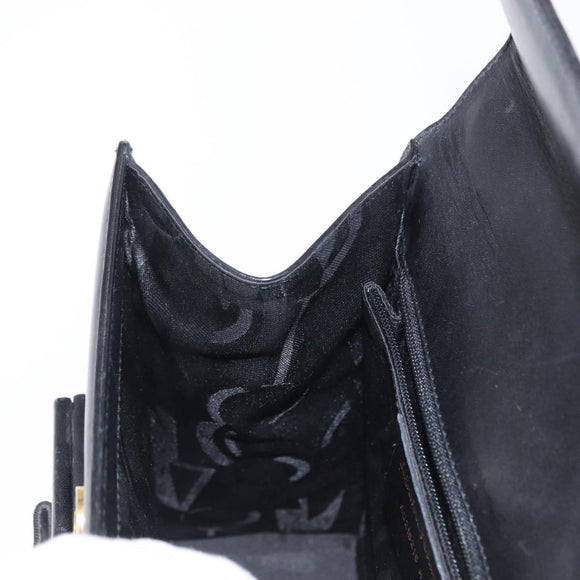 Salvatore Ferragamo Vala Hand Bag Leather 2way Black Gold Auth BA7663