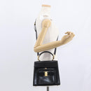Salvatore Ferragamo Vala Hand Bag Leather 2way Black Gold Auth BA7663-24