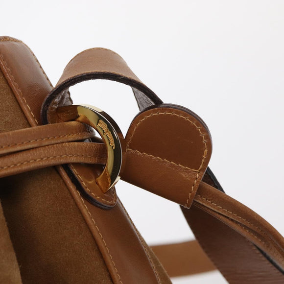 Salvatore Ferragamo Shoulder Bag Suede Leather Beige Gold Auth BA7664