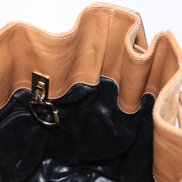 Salvatore Ferragamo Shoulder Bag Suede Leather Beige Gold Auth BA7664