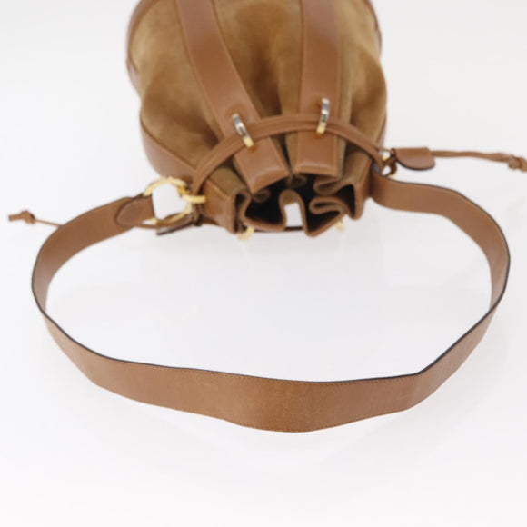 Salvatore Ferragamo Shoulder Bag Suede Leather Beige Gold Auth BA7664