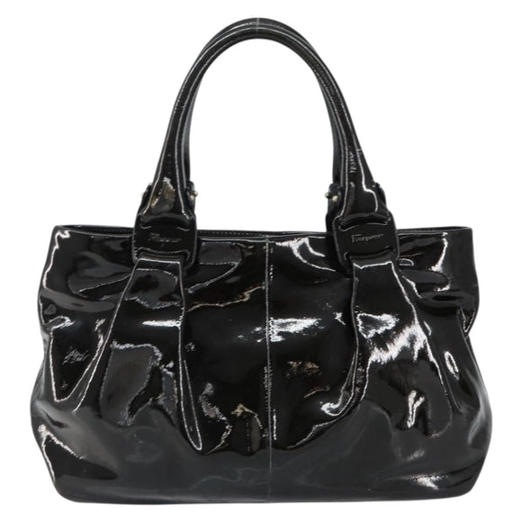 Salvatore Ferragamo Tote Bag Enamel Black Auth BA7665