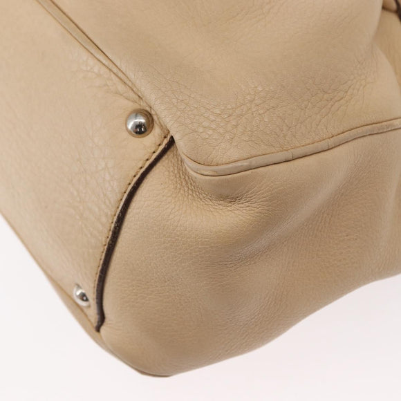 Salvatore Ferragamo Hand Bag Leather 2way Beige Silver Auth BA7666