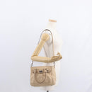 Salvatore Ferragamo Hand Bag Leather 2way Beige Silver Auth BA7666-24