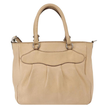 Salvatore Ferragamo Hand Bag Leather 2way Beige Silver Auth BA7666 - 0