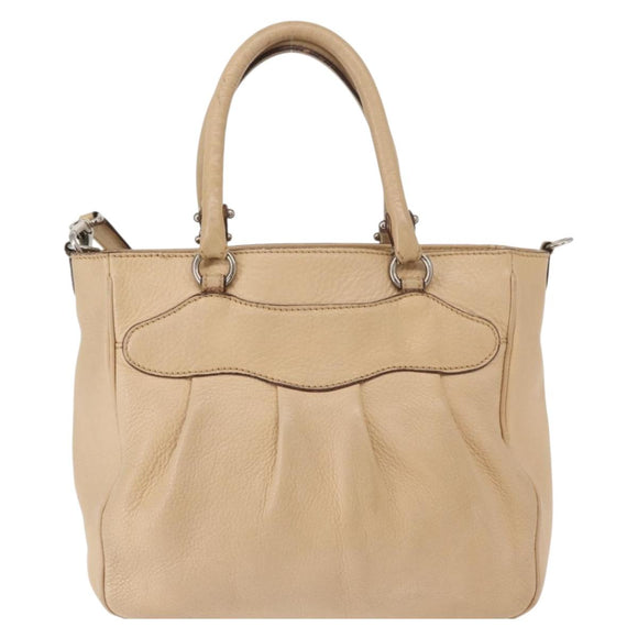 Salvatore Ferragamo Hand Bag Leather 2way Beige Silver Auth BA7666