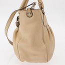 Salvatore Ferragamo Hand Bag Leather 2way Beige Silver Auth BA7666-3