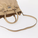 Salvatore Ferragamo Hand Bag Leather 2way Beige Silver Auth BA7666-8