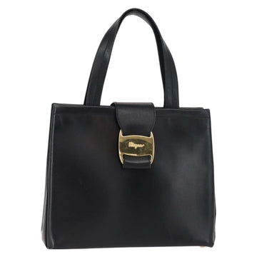 Salvatore Ferragamo Vala Hand Bag Leather Black Gold Auth BA7667