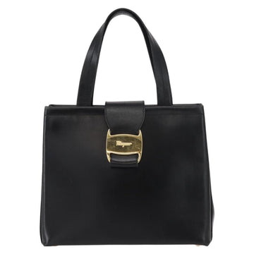 Salvatore Ferragamo Vala Hand Bag Leather Black Gold Auth BA7667 - 0