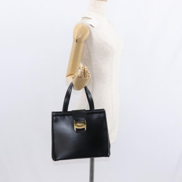 Salvatore Ferragamo Vala Hand Bag Leather Black Gold Auth BA7667