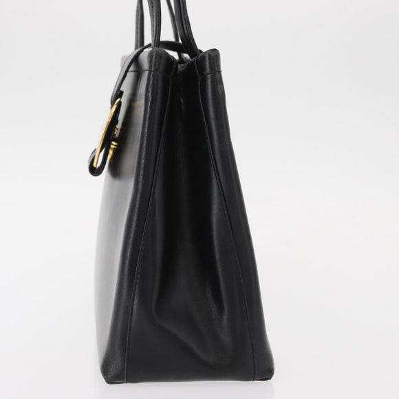 Salvatore Ferragamo Vala Hand Bag Leather Black Gold Auth BA7667