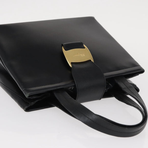 Salvatore Ferragamo Vala Hand Bag Leather Black Gold Auth BA7667